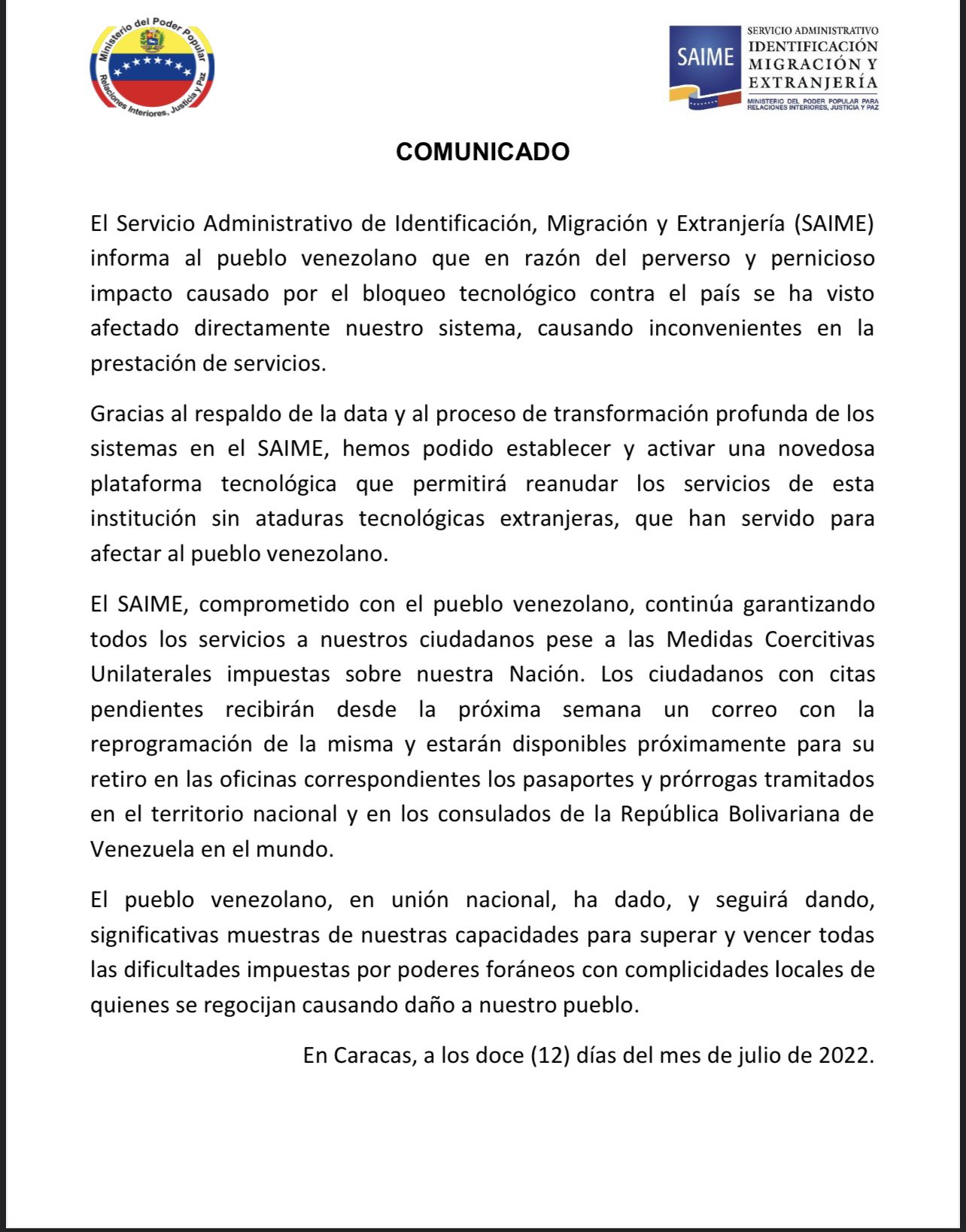 Anuncio SAIME